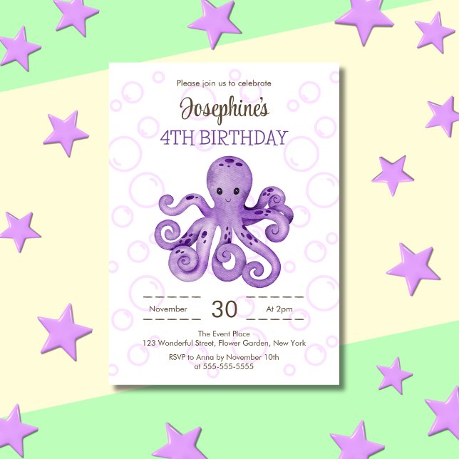 Invitation Anniversaire de enfant de bulle violet octopus mig (Créateur téléchargé)