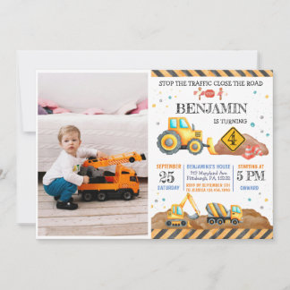 Invitation Anniversaire de enfant de camion de construction