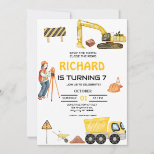 Invitation Anniversaire de enfant de camion de construction