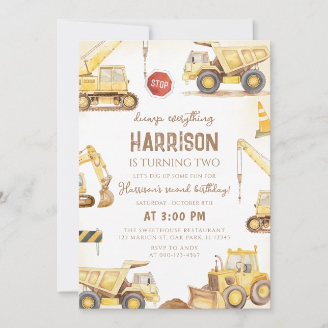 Invitation Anniversaire de enfant de camion de vidange de con (Devant)