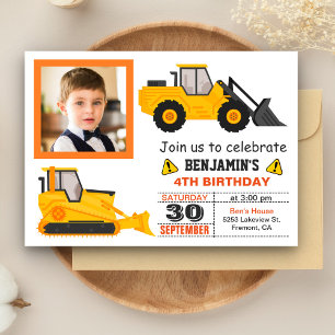 Invitation Anniversaire de enfant de construction Bulldozer P