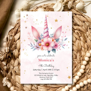 Invitation Anniversaire de enfant de corne de licorne rose ma