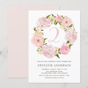 Invitation Anniversaire de enfant de couronne de pivoine rose