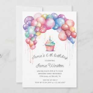 Invitation Anniversaire de enfant de Cupcake d'arc de ballon