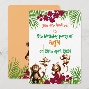 Invitation anniversaire de enfant de famille de singe coquin