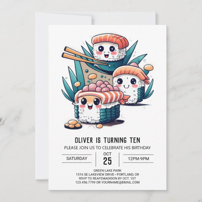 Invitation Anniversaire de enfant de fête du Sushi (Devant)