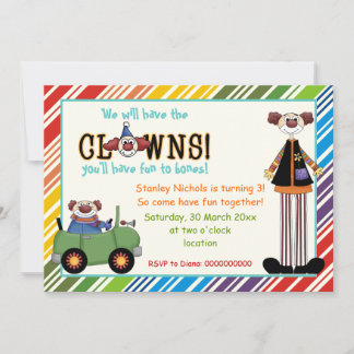 Invitation Anniversaire de enfant de frontière rayé clown col