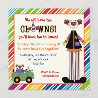 Invitation Anniversaire de enfant de frontière rayé clown col