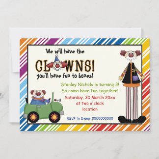 Invitation Anniversaire de enfant de frontière rayé clown col