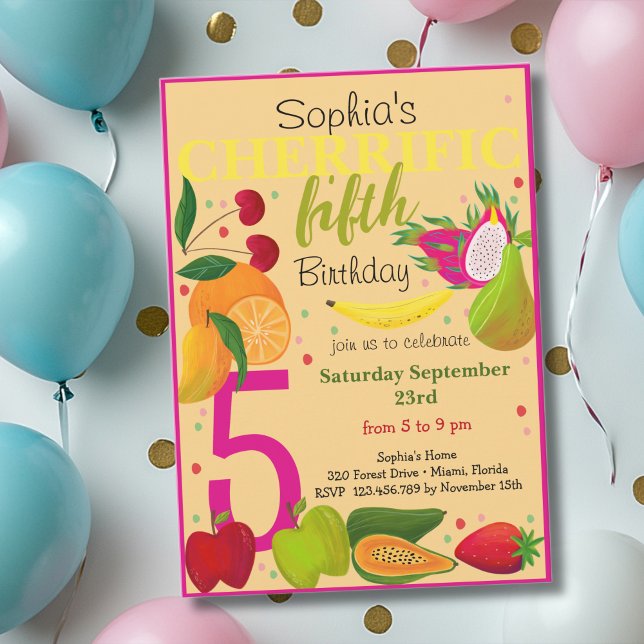 Invitation Anniversaire de enfant de fruits cherrifiques (Créateur téléchargé)