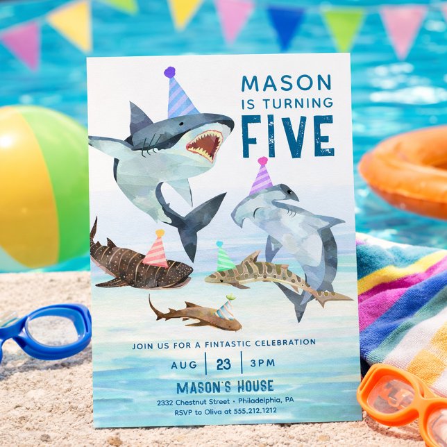 Invitation Anniversaire de enfant de la fête de la piscine d' (Shark birthday party invitation)