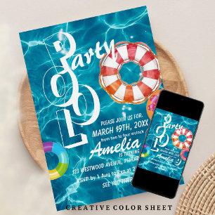 Invitation Anniversaire de enfant de la fête du pool cool