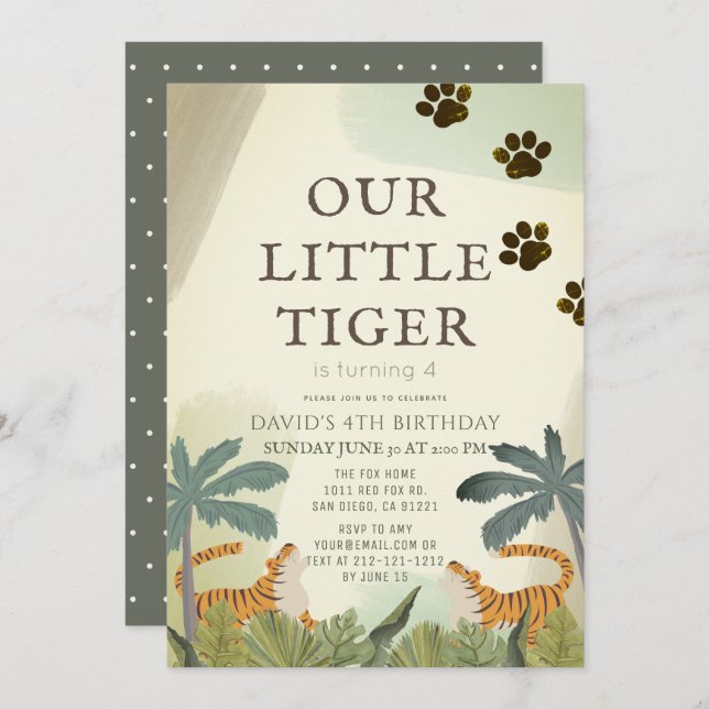 Invitation Anniversaire de enfant de la jungle de Little Tige (Devant / Derrière)