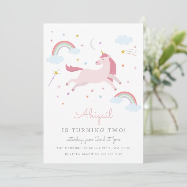 Invitation Anniversaire de enfant de la licorne magique (Debout devant)