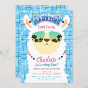 Invitation Anniversaire de enfant de la Llama Alpaca Pool Par