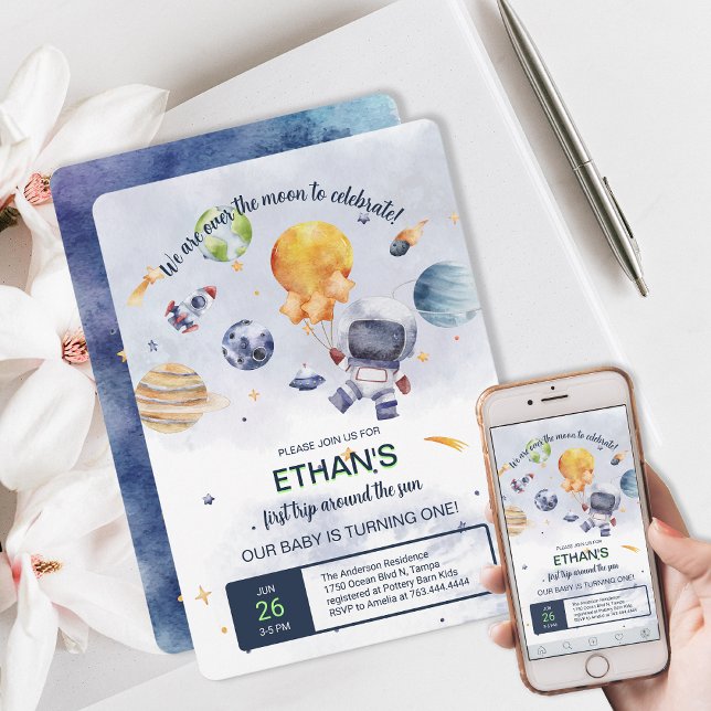 Invitation Anniversaire de enfant de la partie spatiale Astro (Galaxy Planet Personalize Kids Birthday Party Invitation)