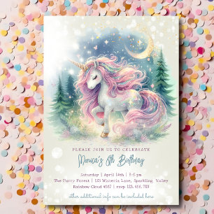 Invitation Anniversaire de enfant de licorne lunatique magiqu