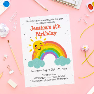 Invitation Anniversaire de enfant de nuages arc-en-ciel migno