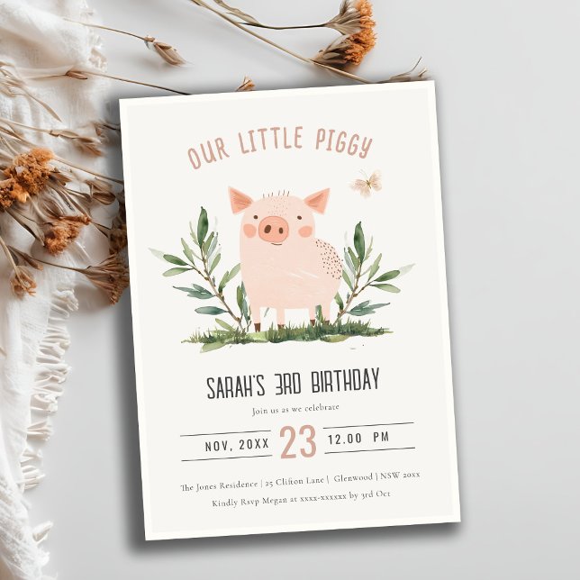 Invitation Anniversaire de enfant de papillon petit piggy (Créateur téléchargé)
