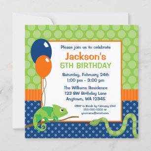 Invitation Anniversaire de enfant de point Polka Reptile