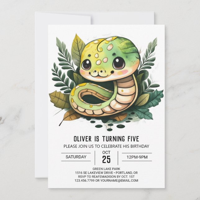 Invitation Anniversaire de enfant de reptile de serpent d'aqu (Devant)