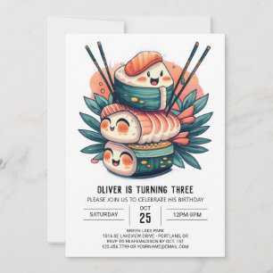 Invitation Anniversaire de enfant de rouleau de sushi moderne