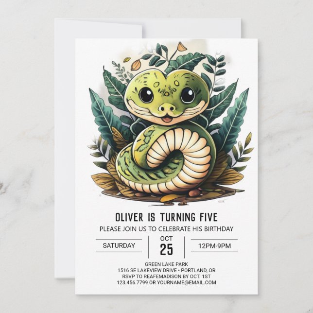Invitation Anniversaire de enfant de serpent modifiable aquar (Devant)