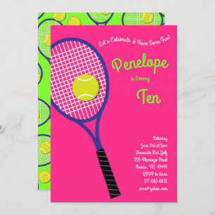 Invitation Anniversaire de enfant De Tennis Filles Rose