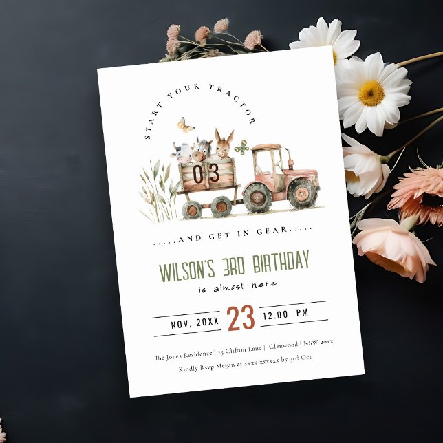 Invitation Anniversaire de enfant de tracteur pour animaux de (Créateur téléchargé)