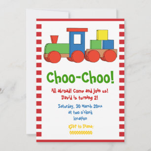 Invitation Anniversaire de enfant de train coloré, bordure ro
