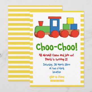 Invitation Anniversaire de enfant de train coloré jaune, bord