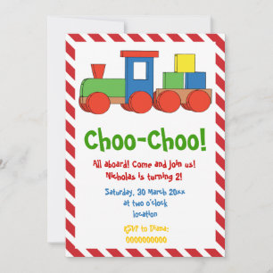 Invitation Anniversaire de enfant de train coloré, rayures bl
