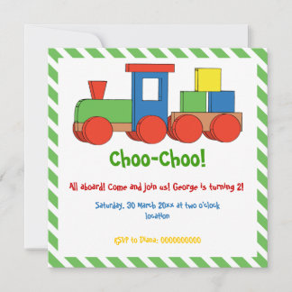 Invitation Anniversaire de enfant de train coloré vert, bordu