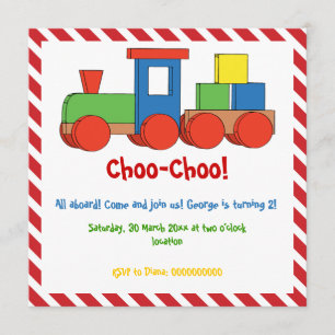 Invitation Anniversaire de enfant de train rouge, rayures bla