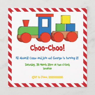 Invitation Anniversaire de enfant de train rouge, rayures bla