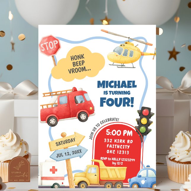 Invitation Anniversaire de enfant de transport (Créateur téléchargé)