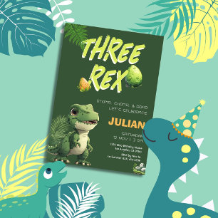 Invitation Anniversaire de enfant de trois dinosaures Rex