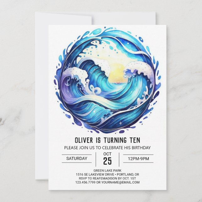 Invitation Anniversaire de enfant de vagues sous-marines chic (Devant)