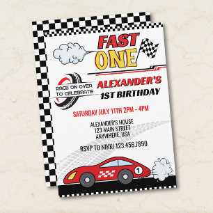 Invitation Anniversaire de enfant de voiture de course rouge