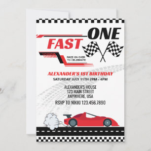 Invitation Anniversaire de enfant de voiture de course rouge