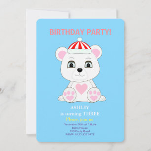 Invitation Anniversaire de enfant d'ours polaire