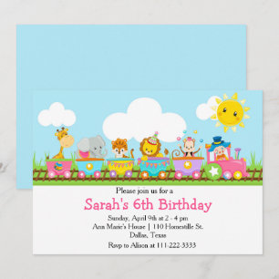 Invitation Anniversaire de enfant du train Animal Circus en r
