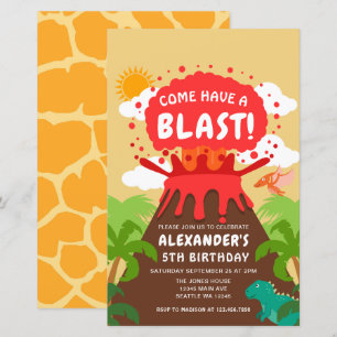 Invitation Anniversaire de enfant du volcan Dinosa