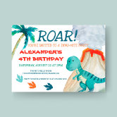 Invitation anniversaire dinosaure et volcan