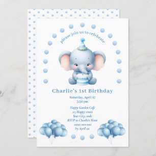 Invitation Anniversaire de enfant Eléphant bleu mignon