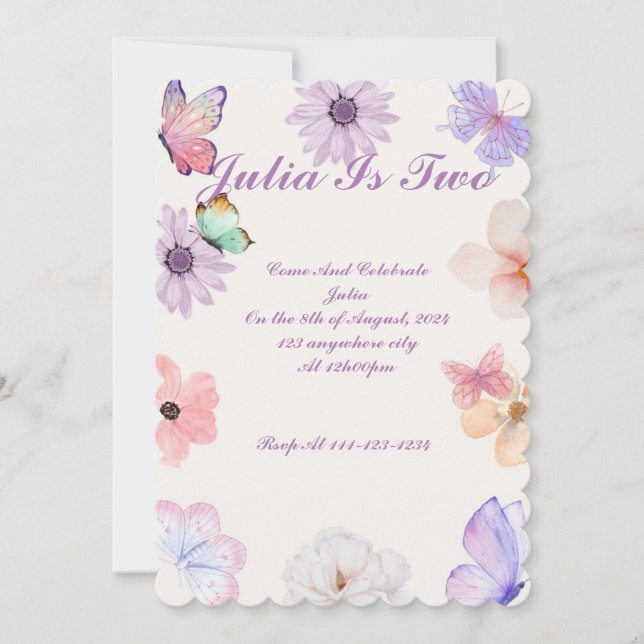 Invitation anniversaire de enfant  invitation, papillon invit (Devant)