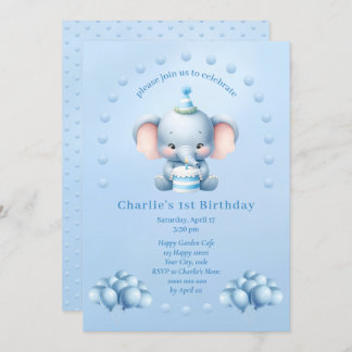 Invitation Anniversaire de enfant Little Blue Elep