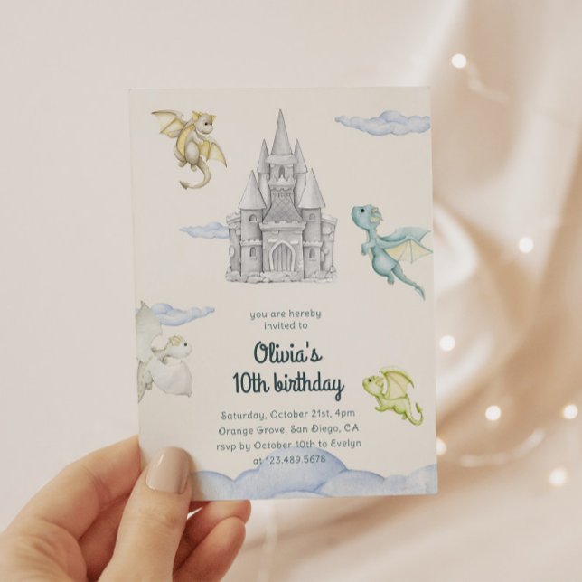Invitation Anniversaire de enfant Magical Castle Cute Dragons (Créateur téléchargé)