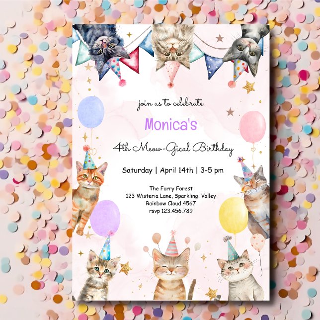 Invitation Anniversaire de enfant mémiogique des chats de fêt (Créateur téléchargé)