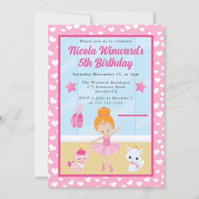 Invitation Anniversaire de enfant mignon Red Haired Ballerina (Devant)